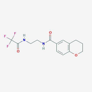 molecular formula C14H15F3N2O3 B5492270 N-{2-[(2,2,2-trifluoroacetyl)amino]ethyl}chromane-6-carboxamide 
