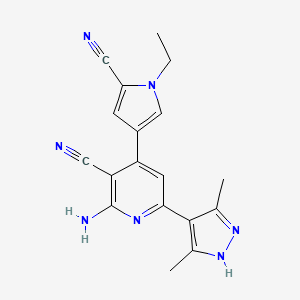 molecular formula C18H17N7 B5492502 2-amino-4-(5-cyano-1-ethyl-1H-pyrrol-3-yl)-6-(3,5-dimethyl-1H-pyrazol-4-yl)nicotinonitrile 