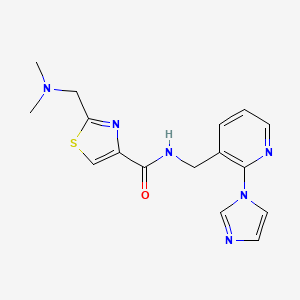 molecular formula C16H18N6OS B5492589 2-[(dimethylamino)methyl]-N-{[2-(1H-imidazol-1-yl)pyridin-3-yl]methyl}-1,3-thiazole-4-carboxamide 