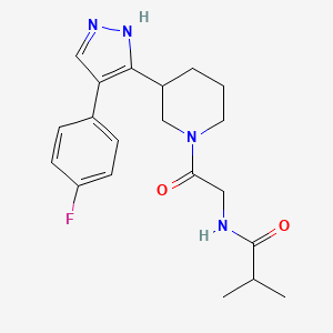 molecular formula C20H25FN4O2 B5492735 N-(2-{3-[4-(4-fluorophenyl)-1H-pyrazol-5-yl]piperidin-1-yl}-2-oxoethyl)-2-methylpropanamide 