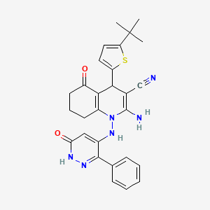 molecular formula C28H28N6O2S B5492786 2-amino-4-(5-tert-butyl-2-thienyl)-5-oxo-1-[(6-oxo-3-phenyl-1,6-dihydropyridazin-4-yl)amino]-1,4,5,6,7,8-hexahydroquinoline-3-carbonitrile 