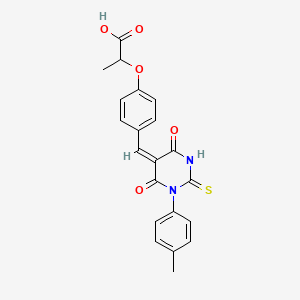 molecular formula C21H18N2O5S B5492981 2-(4-{[1-(4-methylphenyl)-4,6-dioxo-2-thioxotetrahydro-5(2H)-pyrimidinylidene]methyl}phenoxy)propanoic acid 