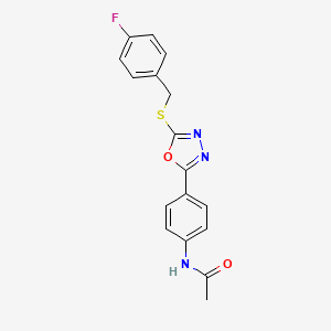 molecular formula C17H14FN3O2S B5493083 N-(4-{5-[(4-fluorobenzyl)thio]-1,3,4-oxadiazol-2-yl}phenyl)acetamide 