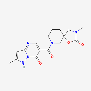 molecular formula C16H19N5O4 B5493272 3-methyl-7-[(2-methyl-7-oxo-4,7-dihydropyrazolo[1,5-a]pyrimidin-6-yl)carbonyl]-1-oxa-3,7-diazaspiro[4.5]decan-2-one 