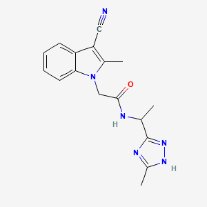 molecular formula C17H18N6O B5493289 2-(3-cyano-2-methyl-1H-indol-1-yl)-N-[1-(5-methyl-1H-1,2,4-triazol-3-yl)ethyl]acetamide 