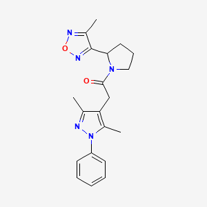 molecular formula C20H23N5O2 B5493349 3-{1-[(3,5-dimethyl-1-phenyl-1H-pyrazol-4-yl)acetyl]-2-pyrrolidinyl}-4-methyl-1,2,5-oxadiazole 