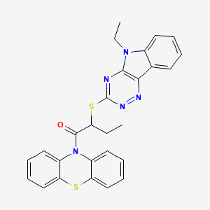 molecular formula C27H23N5OS2 B5493411 10-{2-[(5-ethyl-5H-[1,2,4]triazino[5,6-b]indol-3-yl)thio]butanoyl}-10H-phenothiazine 