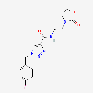 molecular formula C15H16FN5O3 B5493629 1-(4-fluorobenzyl)-N-[2-(2-oxo-1,3-oxazolidin-3-yl)ethyl]-1H-1,2,3-triazole-4-carboxamide 