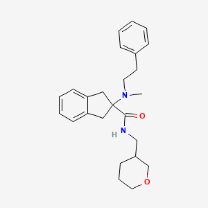 molecular formula C25H32N2O2 B5493755 2-[methyl(2-phenylethyl)amino]-N-(tetrahydro-2H-pyran-3-ylmethyl)-2-indanecarboxamide 
