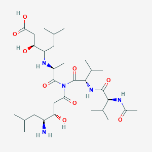 molecular formula C31H57N5O9 B549376 (3S)-4-[[(2S)-1-[[(2S)-2-[[(2S)-2-acetamido-3-methylbutanoyl]amino]-3-methylbutanoyl]-[(3S,4S)-4-amino-3-hydroxy-6-methylheptanoyl]amino]-1-oxopropan-2-yl]amino]-3-hydroxy-6-methylheptanoic acid CAS No. 11076-29-2