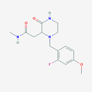 molecular formula C15H20FN3O3 B5493774 2-[1-(2-fluoro-4-methoxybenzyl)-3-oxo-2-piperazinyl]-N-methylacetamide 