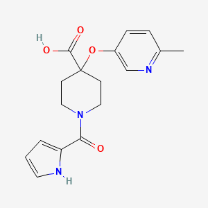molecular formula C17H19N3O4 B5493962 4-[(6-methylpyridin-3-yl)oxy]-1-(1H-pyrrol-2-ylcarbonyl)piperidine-4-carboxylic acid 