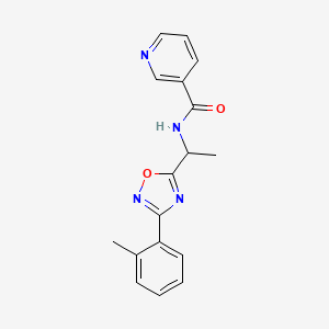 molecular formula C17H16N4O2 B5494110 N-{1-[3-(2-methylphenyl)-1,2,4-oxadiazol-5-yl]ethyl}nicotinamide 
