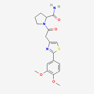 molecular formula C18H21N3O4S B5494181 1-{[2-(3,4-dimethoxyphenyl)-1,3-thiazol-4-yl]acetyl}prolinamide 