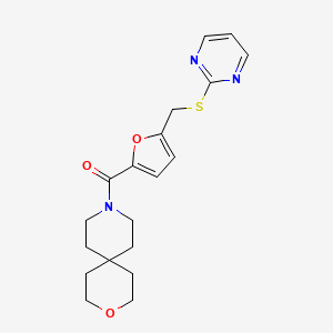 molecular formula C19H23N3O3S B5494283 9-{5-[(pyrimidin-2-ylthio)methyl]-2-furoyl}-3-oxa-9-azaspiro[5.5]undecane 