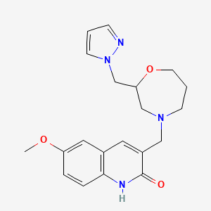 molecular formula C20H24N4O3 B5494302 6-methoxy-3-{[2-(1H-pyrazol-1-ylmethyl)-1,4-oxazepan-4-yl]methyl}quinolin-2(1H)-one 