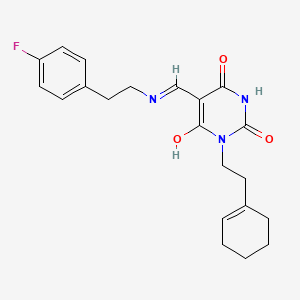 molecular formula C21H24FN3O3 B5494588 1-[2-(1-cyclohexen-1-yl)ethyl]-5-({[2-(4-fluorophenyl)ethyl]amino}methylene)-2,4,6(1H,3H,5H)-pyrimidinetrione 