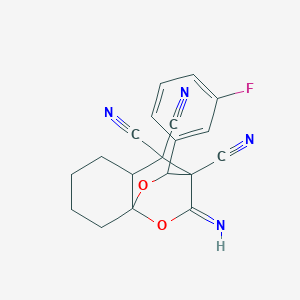 molecular formula C19H15FN4O2 B5494724 9-(3-fluorophenyl)-12-imino-10,11-dioxatricyclo[6.2.2.0~1,6~]dodecane-7,7,8-tricarbonitrile 