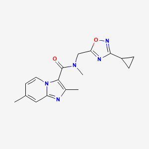 molecular formula C17H19N5O2 B5494733 N-[(3-cyclopropyl-1,2,4-oxadiazol-5-yl)methyl]-N,2,7-trimethylimidazo[1,2-a]pyridine-3-carboxamide 