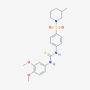 molecular formula C21H27N3O4S2 B5494816 N-(3,4-dimethoxyphenyl)-N'-{4-[(3-methyl-1-piperidinyl)sulfonyl]phenyl}thiourea 