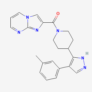 molecular formula C22H22N6O B5495309 2-({4-[4-(3-methylphenyl)-1H-pyrazol-5-yl]piperidin-1-yl}carbonyl)imidazo[1,2-a]pyrimidine 
