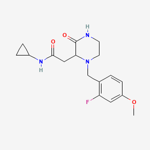 molecular formula C17H22FN3O3 B5495335 N-cyclopropyl-2-[1-(2-fluoro-4-methoxybenzyl)-3-oxo-2-piperazinyl]acetamide 