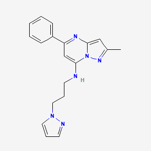 molecular formula C19H20N6 B5495392 2-methyl-5-phenyl-N-[3-(1H-pyrazol-1-yl)propyl]pyrazolo[1,5-a]pyrimidin-7-amine 