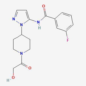 molecular formula C17H19FN4O3 B5495444 3-fluoro-N-[1-(1-glycoloylpiperidin-4-yl)-1H-pyrazol-5-yl]benzamide 