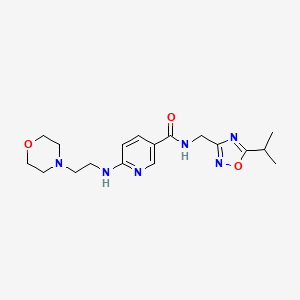molecular formula C18H26N6O3 B5495739 N-[(5-isopropyl-1,2,4-oxadiazol-3-yl)methyl]-6-[(2-morpholin-4-ylethyl)amino]nicotinamide 
