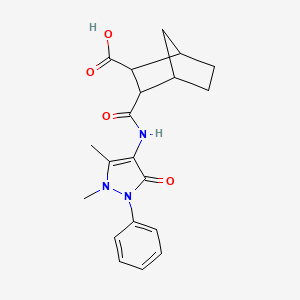 molecular formula C20H23N3O4 B5495936 3-{[(1,5-dimethyl-3-oxo-2-phenyl-2,3-dihydro-1H-pyrazol-4-yl)amino]carbonyl}bicyclo[2.2.1]heptane-2-carboxylic acid 