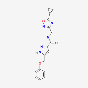 molecular formula C18H19N5O3 B5496076 N-[(5-cyclopropyl-1,2,4-oxadiazol-3-yl)methyl]-N-methyl-5-(phenoxymethyl)-1H-pyrazole-3-carboxamide 