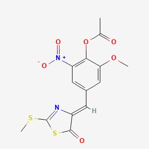 molecular formula C14H12N2O6S2 B5496110 2-methoxy-4-{[2-(methylthio)-5-oxo-1,3-thiazol-4(5H)-ylidene]methyl}-6-nitrophenyl acetate 