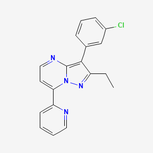 molecular formula C19H15ClN4 B5496291 3-(3-chlorophenyl)-2-ethyl-7-(2-pyridinyl)pyrazolo[1,5-a]pyrimidine 