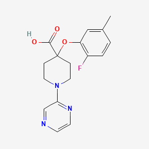 molecular formula C17H18FN3O3 B5496315 4-(2-fluoro-5-methylphenoxy)-1-pyrazin-2-ylpiperidine-4-carboxylic acid 