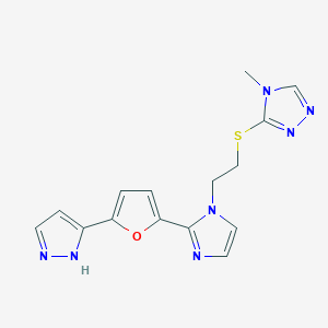 molecular formula C15H15N7OS B5496375 4-methyl-3-[(2-{2-[5-(1H-pyrazol-3-yl)-2-furyl]-1H-imidazol-1-yl}ethyl)thio]-4H-1,2,4-triazole 