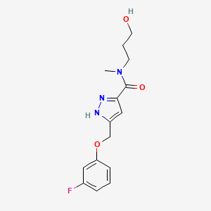 molecular formula C15H18FN3O3 B5496516 5-[(3-fluorophenoxy)methyl]-N-(3-hydroxypropyl)-N-methyl-1H-pyrazole-3-carboxamide 