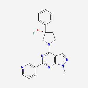 molecular formula C21H20N6O B5496558 1-[1-methyl-6-(3-pyridinyl)-1H-pyrazolo[3,4-d]pyrimidin-4-yl]-3-phenyl-3-pyrrolidinol 