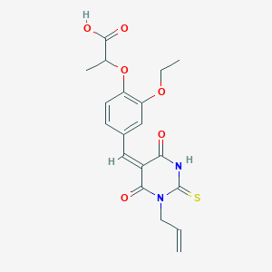 molecular formula C19H20N2O6S B5496801 2-{4-[(1-allyl-4,6-dioxo-2-thioxotetrahydro-5(2H)-pyrimidinylidene)methyl]-2-ethoxyphenoxy}propanoic acid 