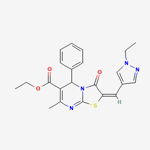 molecular formula C22H22N4O3S B5496960 ethyl 2-[(1-ethyl-1H-pyrazol-4-yl)methylene]-7-methyl-3-oxo-5-phenyl-2,3-dihydro-5H-[1,3]thiazolo[3,2-a]pyrimidine-6-carboxylate 