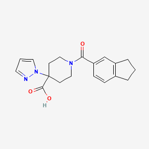 molecular formula C19H21N3O3 B5496986 1-(2,3-dihydro-1H-inden-5-ylcarbonyl)-4-(1H-pyrazol-1-yl)piperidine-4-carboxylic acid 