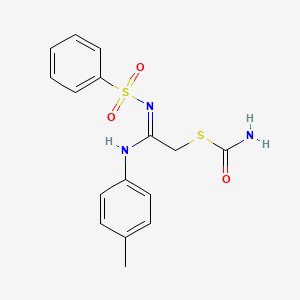 molecular formula C16H17N3O3S2 B5497023 S-{2-[(4-methylphenyl)amino]-2-[(phenylsulfonyl)imino]ethyl} thiocarbamate 