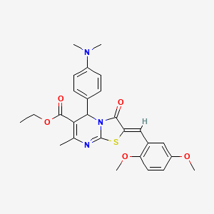 molecular formula C27H29N3O5S B5497546 ethyl 2-(2,5-dimethoxybenzylidene)-5-[4-(dimethylamino)phenyl]-7-methyl-3-oxo-2,3-dihydro-5H-[1,3]thiazolo[3,2-a]pyrimidine-6-carboxylate 