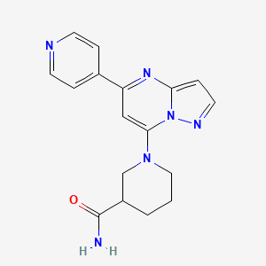 molecular formula C17H18N6O B5497792 1-[5-(4-pyridinyl)pyrazolo[1,5-a]pyrimidin-7-yl]-3-piperidinecarboxamide 