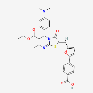molecular formula C30H27N3O6S B5497804 4-(5-{[5-[4-(dimethylamino)phenyl]-6-(ethoxycarbonyl)-7-methyl-3-oxo-5H-[1,3]thiazolo[3,2-a]pyrimidin-2(3H)-ylidene]methyl}-2-furyl)benzoic acid 