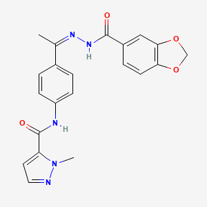 molecular formula C21H19N5O4 B5497897 N-{4-[N-(1,3-benzodioxol-5-ylcarbonyl)ethanehydrazonoyl]phenyl}-1-methyl-1H-pyrazole-5-carboxamide 