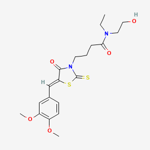 molecular formula C20H26N2O5S2 B5498260 4-[5-(3,4-dimethoxybenzylidene)-4-oxo-2-thioxo-1,3-thiazolidin-3-yl]-N-ethyl-N-(2-hydroxyethyl)butanamide 
