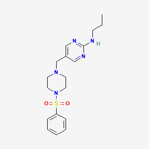 molecular formula C18H25N5O2S B5498356 5-{[4-(phenylsulfonyl)-1-piperazinyl]methyl}-N-propyl-2-pyrimidinamine 