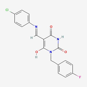 molecular formula C18H13ClFN3O3 B5498985 5-{[(4-chlorophenyl)amino]methylene}-1-(4-fluorobenzyl)-2,4,6(1H,3H,5H)-pyrimidinetrione 