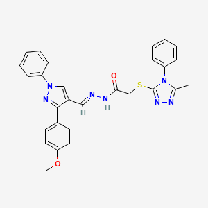 molecular formula C28H25N7O2S B5499110 N'-{[3-(4-methoxyphenyl)-1-phenyl-1H-pyrazol-4-yl]methylene}-2-[(5-methyl-4-phenyl-4H-1,2,4-triazol-3-yl)thio]acetohydrazide 