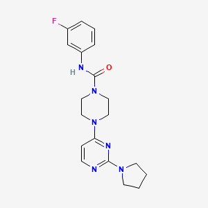 molecular formula C19H23FN6O B5499146 N-(3-fluorophenyl)-4-[2-(1-pyrrolidinyl)-4-pyrimidinyl]-1-piperazinecarboxamide 